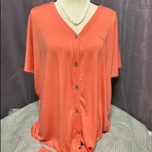 Coral Button Tie Front Top